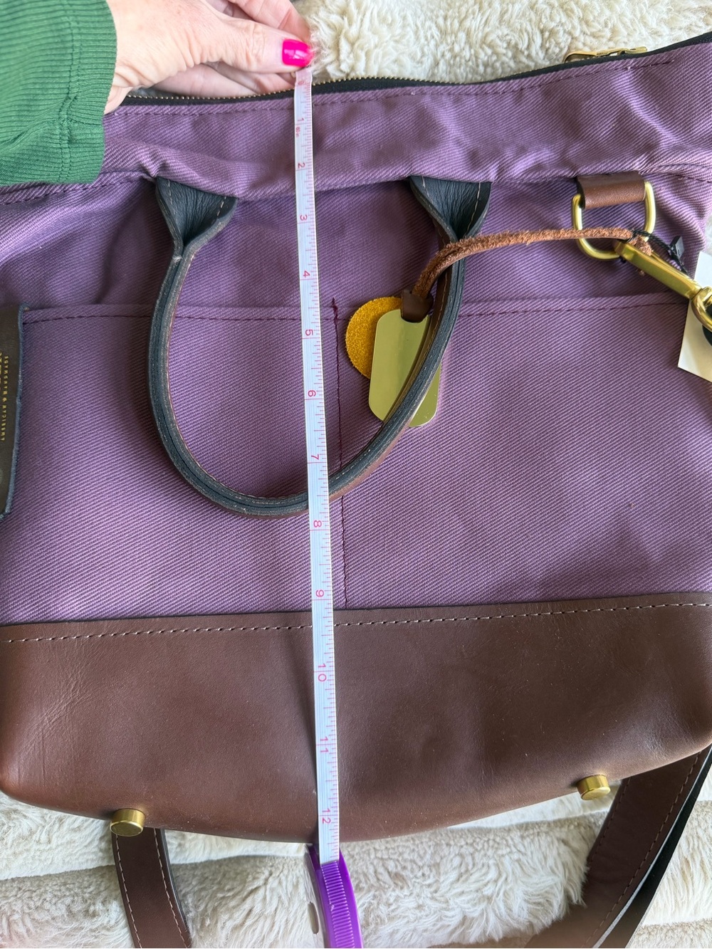 R.Riveter Purple Canvas & Brown Leather Bag - Picture 8 of 9